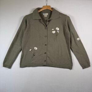 VINTAGE LASOLAS Flower Daisy Embroidered Cotton Cardigan Button Cottagecore sz M